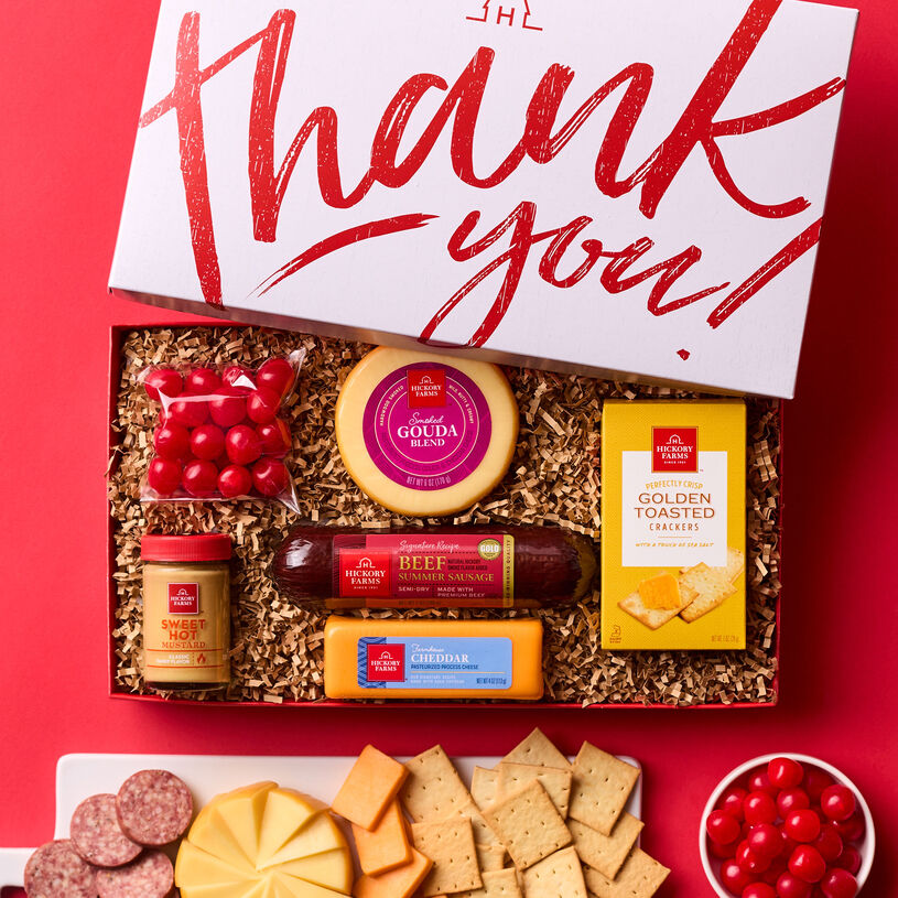 Say thank you with a gift that has both sweet and savory flavors! Presented in a signature designed thank you box, this is a gift that anyone would love to unwrap!