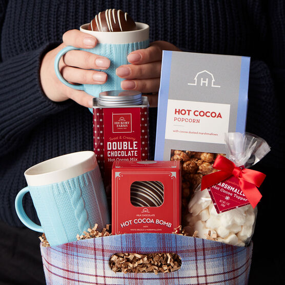 Hot Cocoa Gift Basket With Hand Model