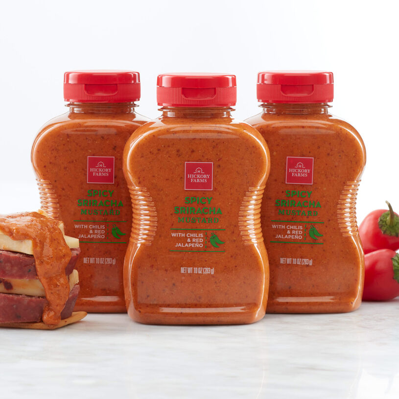 Our Spicy Sriracha Mustard is an expertly crafted blend of tangy mustard and spicy, smoky chilis that’s perfect for pairing with your favorite cheeses and sausage for a snack that’s anything but boring.