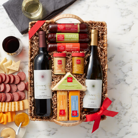 hearty bites and wine gift basket 002627 m1