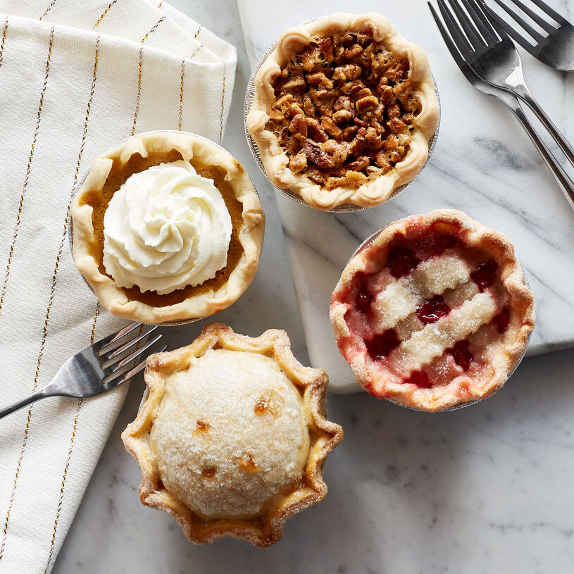 With petite pies in four classic flavors--pumpkin, pecan, apple, and cherry--this collection has something for everyone!