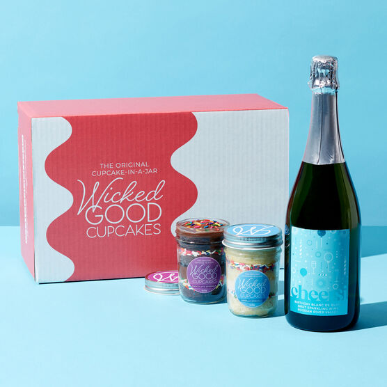 Birthday Cupcake 2-Pack & Wine Gift Set on blue background