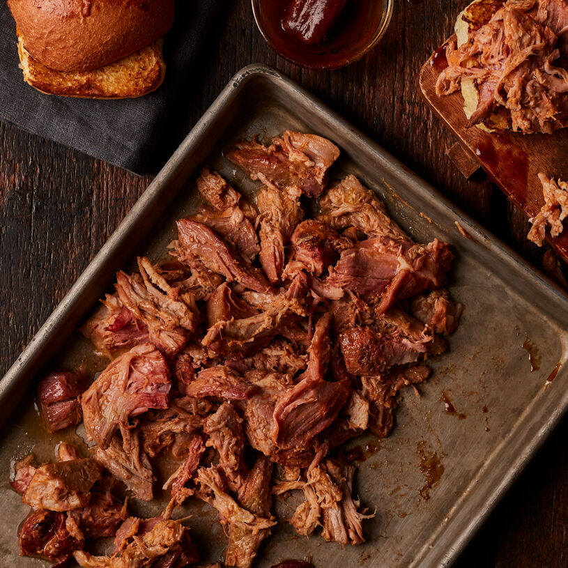 Premium pork is smoked low and slow over peach wood, and then vacuum sealed whole to retain peak flavor, moisture, and freshness. 