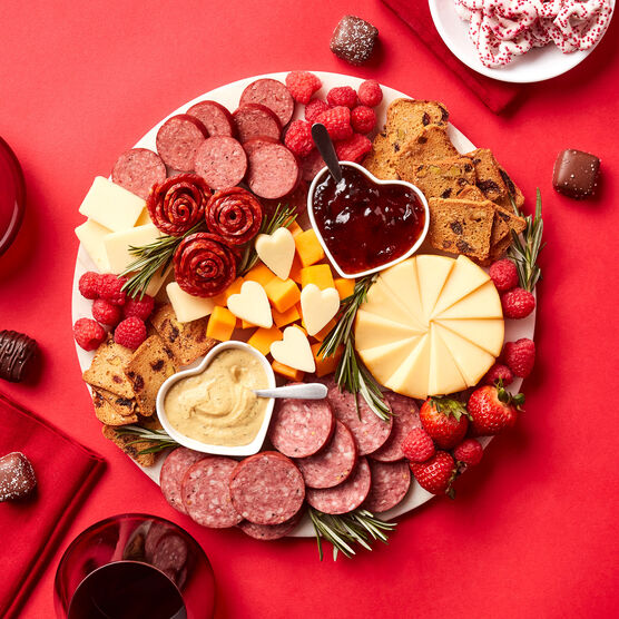 Valentine's Day Charcuterie & Chocolate Gift Box with Wine Charcuterie Spread