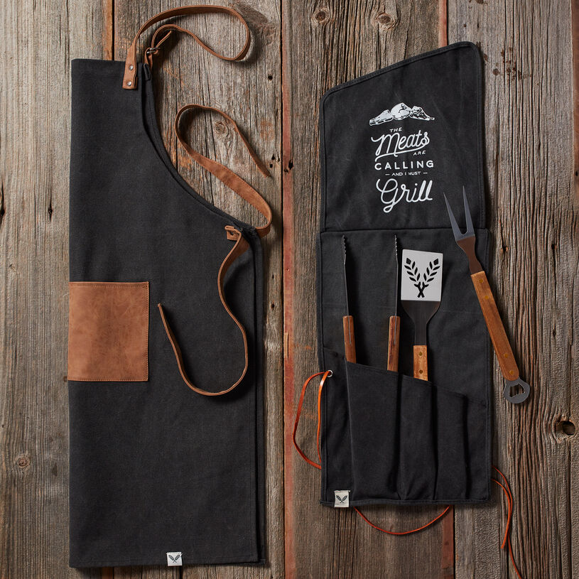 Folded Grilling Apron and Tool Set