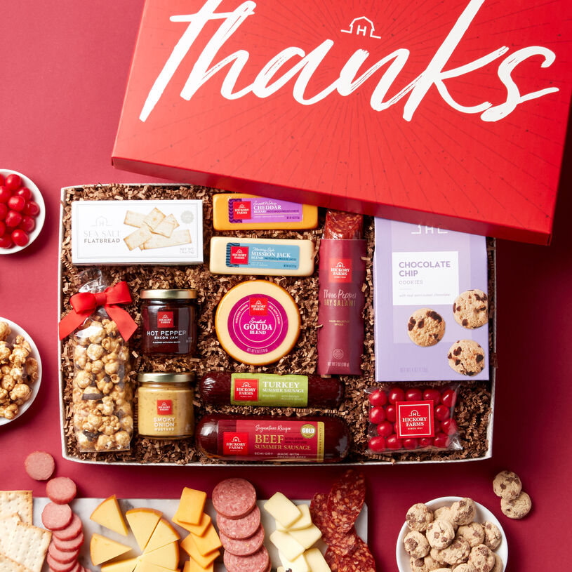Thank You Charcuterie & Sweets Gift Box Pink Background
