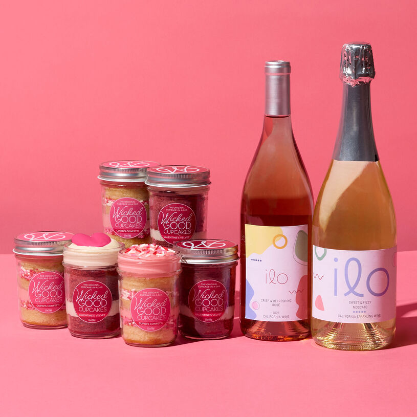 Valentine's Day Cupcake 6-Pack Rose & Moscato Gift Set
