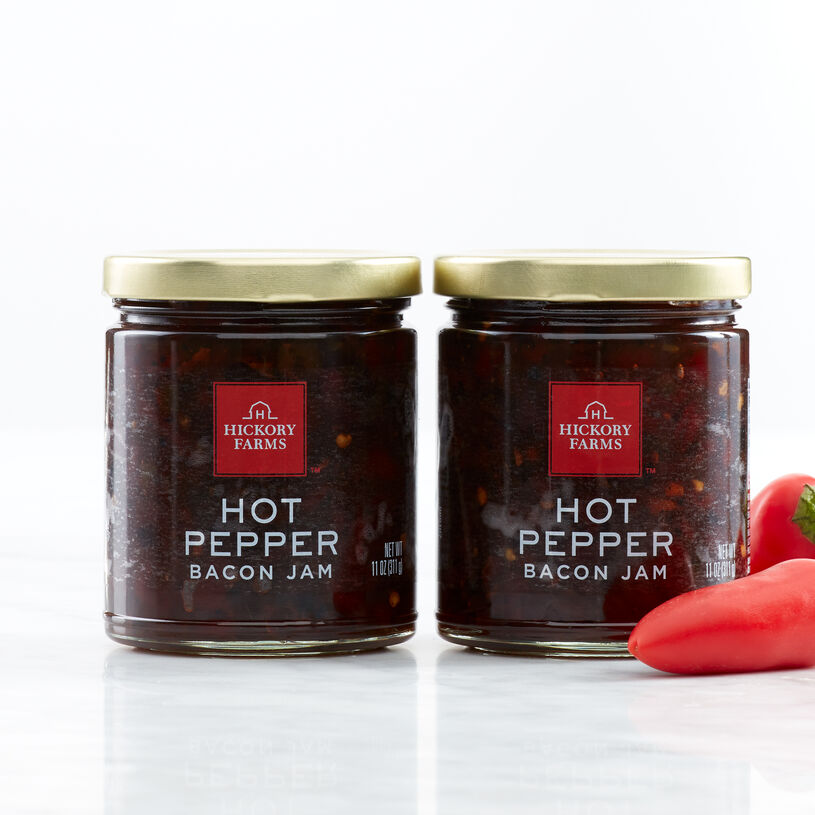Our Hot Pepper Bacon Jam has just the right amount of spice with roasted red pepper puree, jalapeño peppers, and REAL bacon.