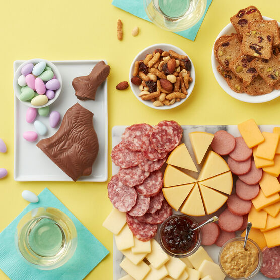 Easter Charcuterie & Sweets Gift Box with Wine Charcuterie Spread