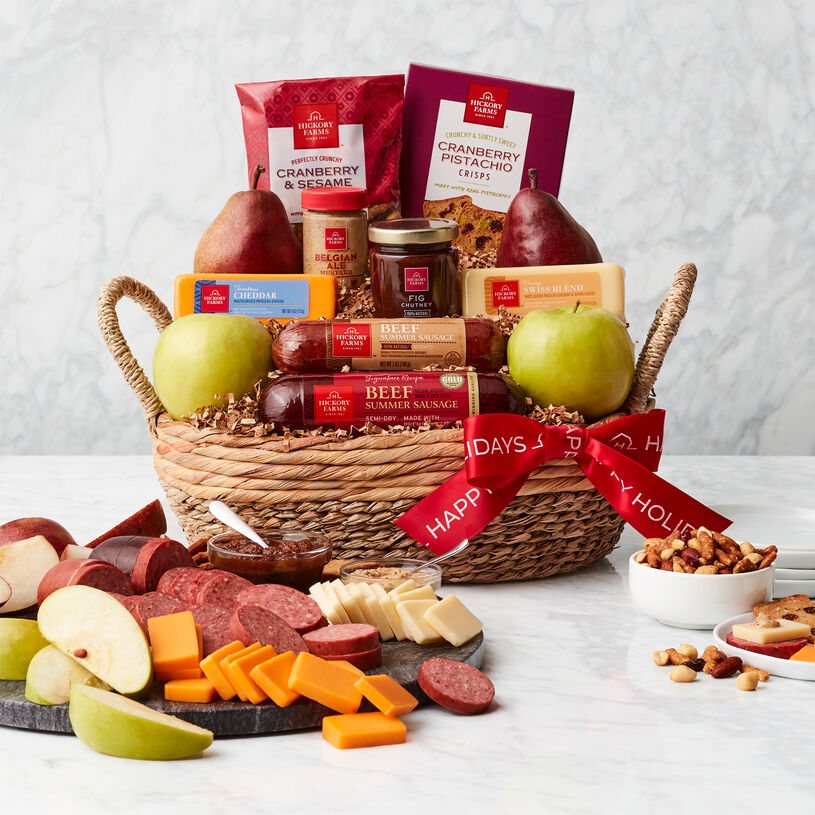 Happy Holidays Premium Fruit & Snack Gift Basket - $77.99 | Hickory Farms
