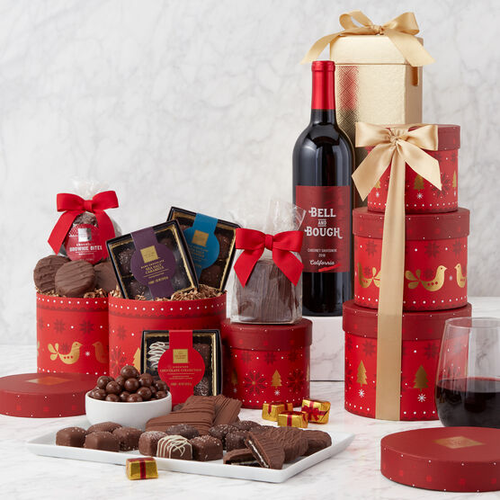 Alternate view of Chocolate Indulgence Holiday Gift Tower with Wine