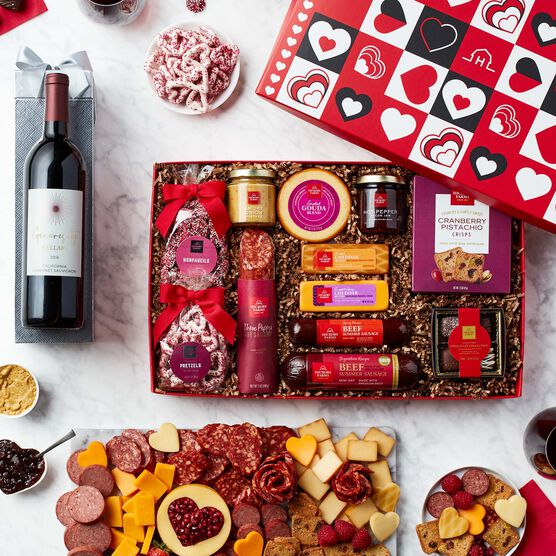 Valentine's Day Charcuterie & Chocolate Gift Box with Wine Alternate View