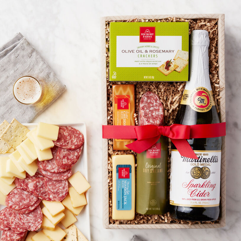 Send this perfectly-paired collection to celebrate any occasion! Non-alcoholic Martinelli's Sparkling Cider finishes off this gift.