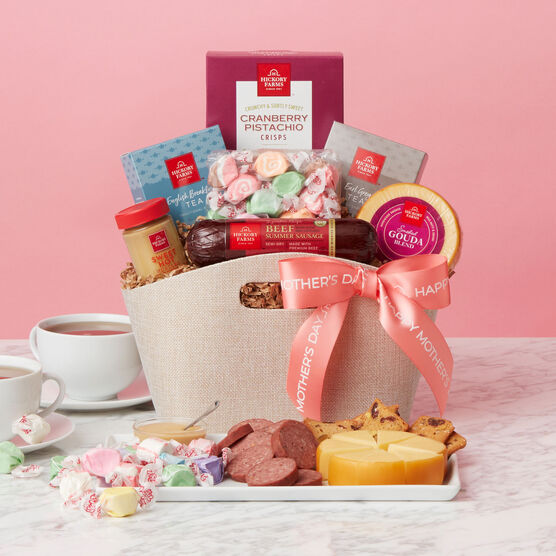 Mother's Day Tea Party Gift Basket Pink Backdrop