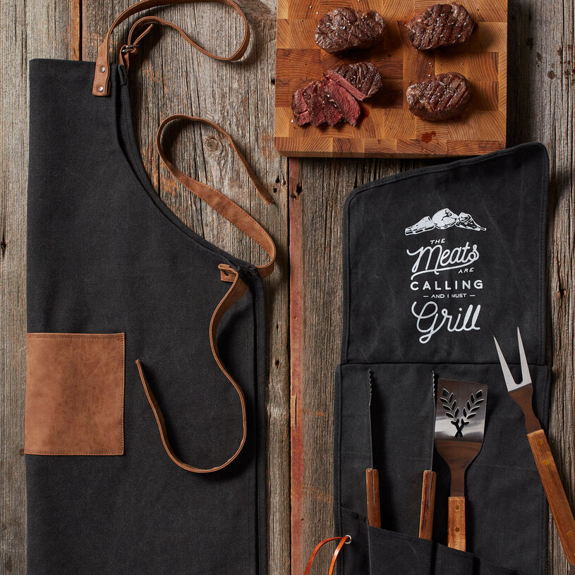 This includes four of our tender, delicious 6 oz Filets for a restaurant-quality meal right at home. Apron with adjustable straps keeps him looking good, while heavy-duty stainless steel tools let him grill up the perfect filet with ease.