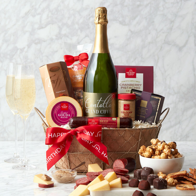 Celebrate their special day with this gourmet birthday wine gift basket delivered right to their door! 