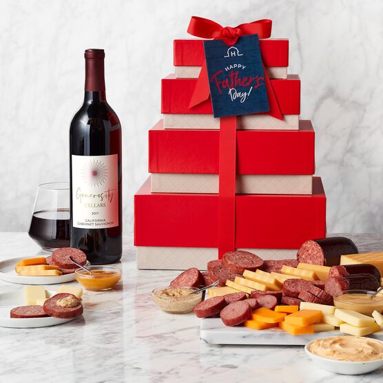 Father's Day Gourmet Meat & Cheese Gift Tower with Wine (Tower)