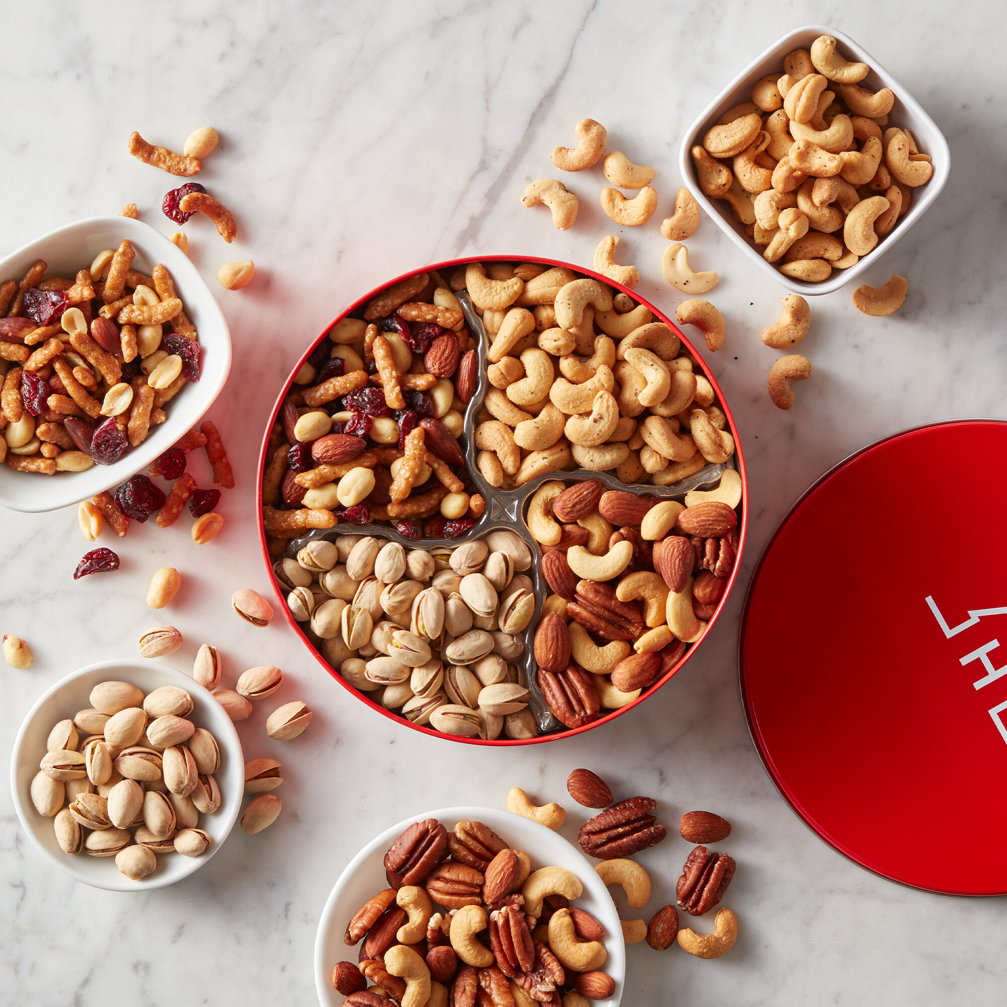 Six Unique Nut Flavors Including Almonds Cashews... Christmas Nuts Gift Basket 