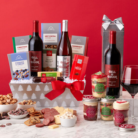 Holiday Wine Gift Basket and cupcakes