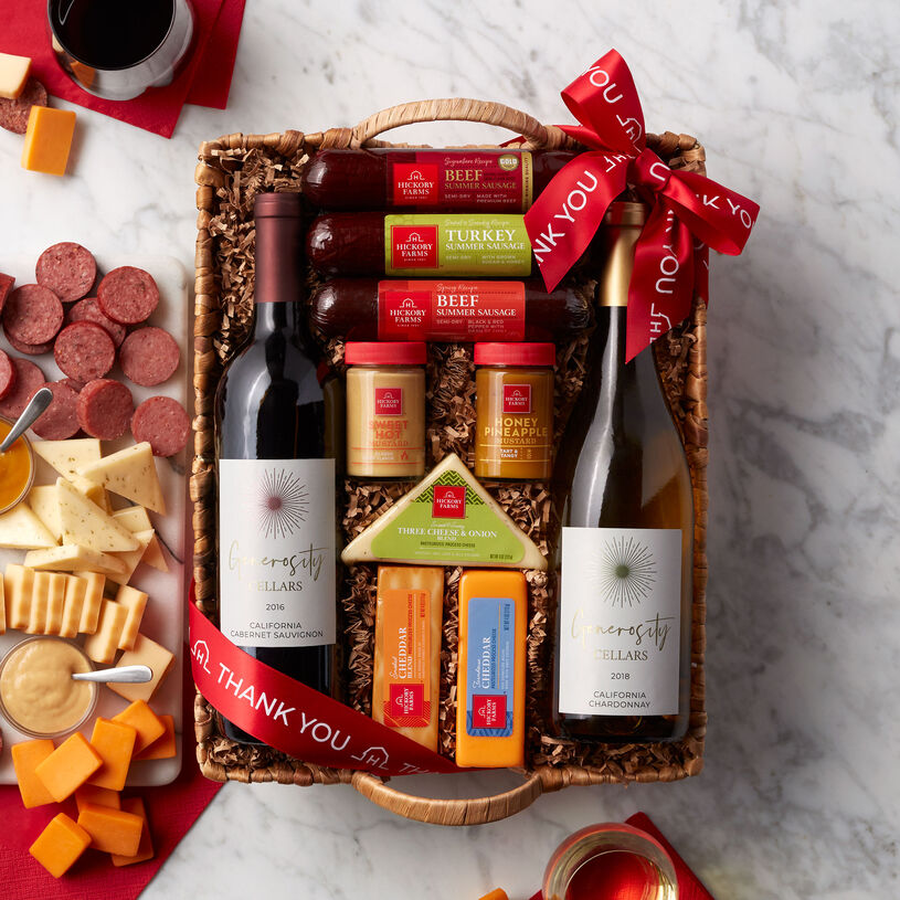 Thank You Hearty Bites & Wine Gift Basket Hickory Farms