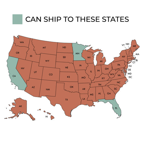 Can ship to the following states: CA, DC, FL, MN.