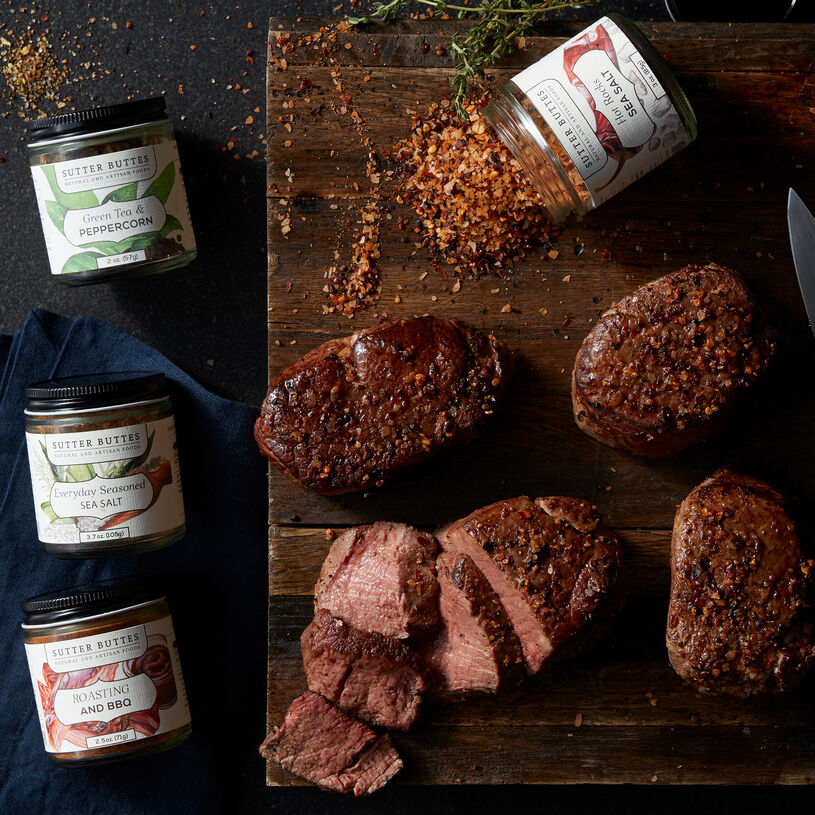 This set includes four of our impossibly tender 6 oz Filets and four gourmet seasonings to add depth of flavor.
