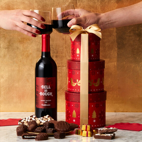 Chocolate Indulgence Holiday Gift Tower with Wine