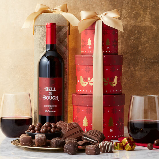 Alternate view of Chocolate Indulgence Holiday Gift Tower with Wine