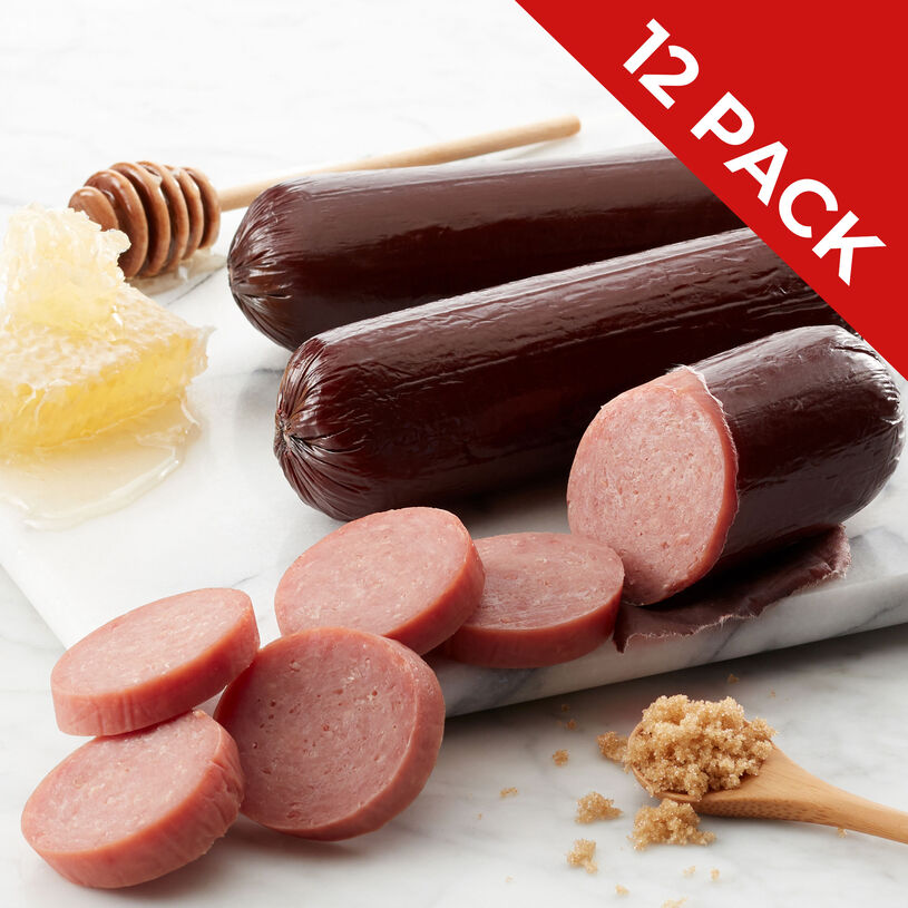 This item is a 12-pack case of Sweet & Smoky Turkey Summer Sausages.