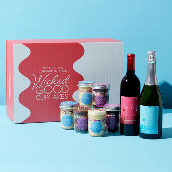 Birthday Cupcake 6-Pack & Wine Gift Set and Box