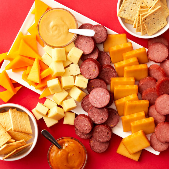 Valentine's Day Signature Flavors Gift Basket meat and cheese sliced on board