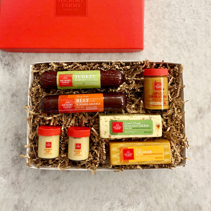 Stack up spicy, smoky, and savory bites with this meat and cheese gift box!