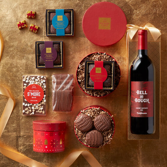 Chocolate Indulgence Holiday Gift Tower with Wine Alternate View