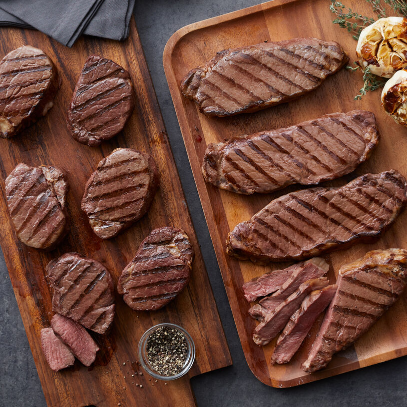 The Elite Assortment includes 6 filets and 4 New York strip steaks