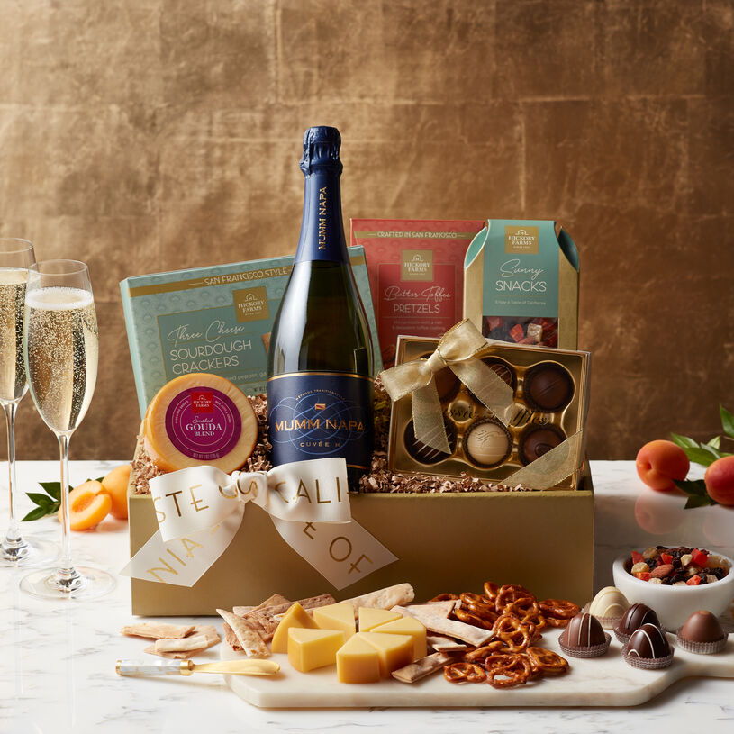 Mumm Napa Cuvée M is deliciously paired with well-loved Hickory Farms Smoked Gouda Blend and California snacks and treats.
