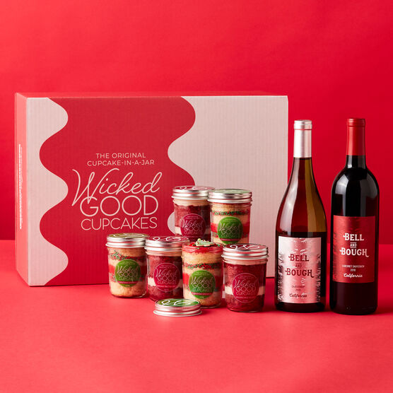 Holiday Cupcake 6-Pack & Wine Gift Set With Mailer Box