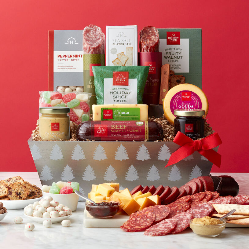 Add a festive touch to their holiday celebration with this charcuterie gift basket!