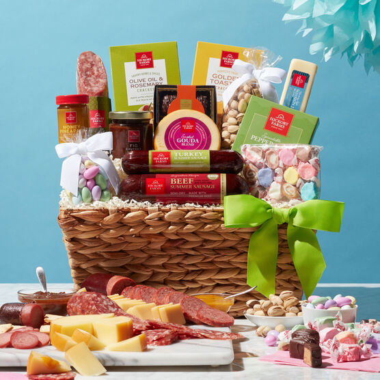 Deluxe Spring Snack Basket Blue Background