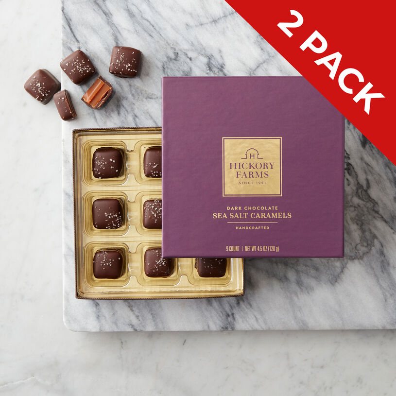 These Dark Chocolate Sea Salt Caramels are made with rich, chewy caramel covered in premium dark chocolate, then topped off with coarse sea salt. 