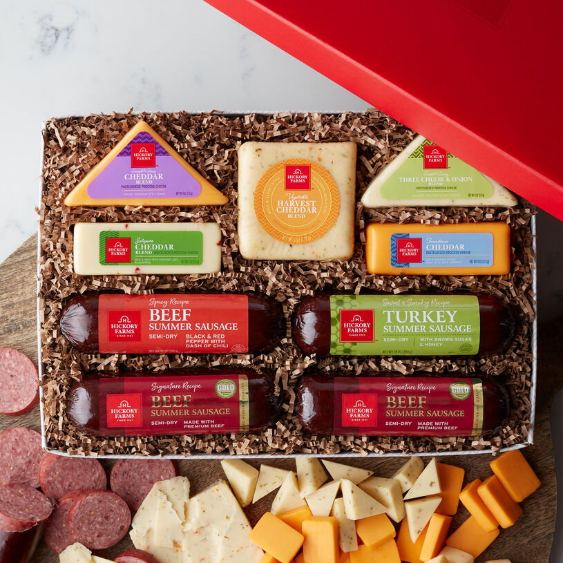 Cheese Sausage Lovers Box includes summer sausage, various cheese, and crackers