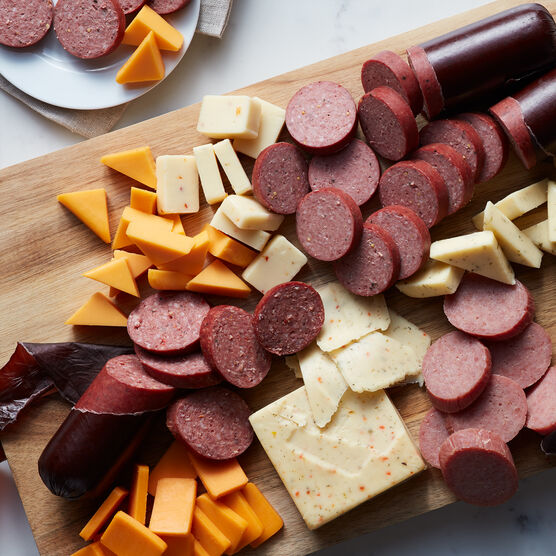 Alternate view of Cheese Sausage Lovers Box which includes summer sausage, various cheese, and crackers