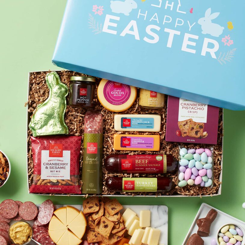 Easter Premium Charcuterie and Sweets Gift Box On Green Backdrop