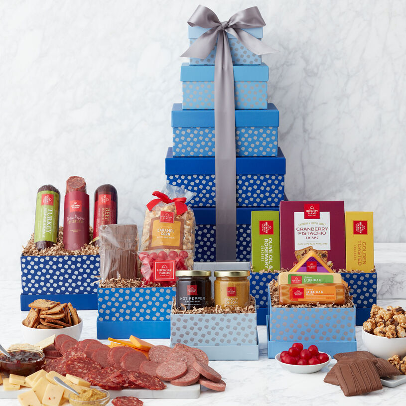 Brilliant Blue Gift Tower and Box Contents