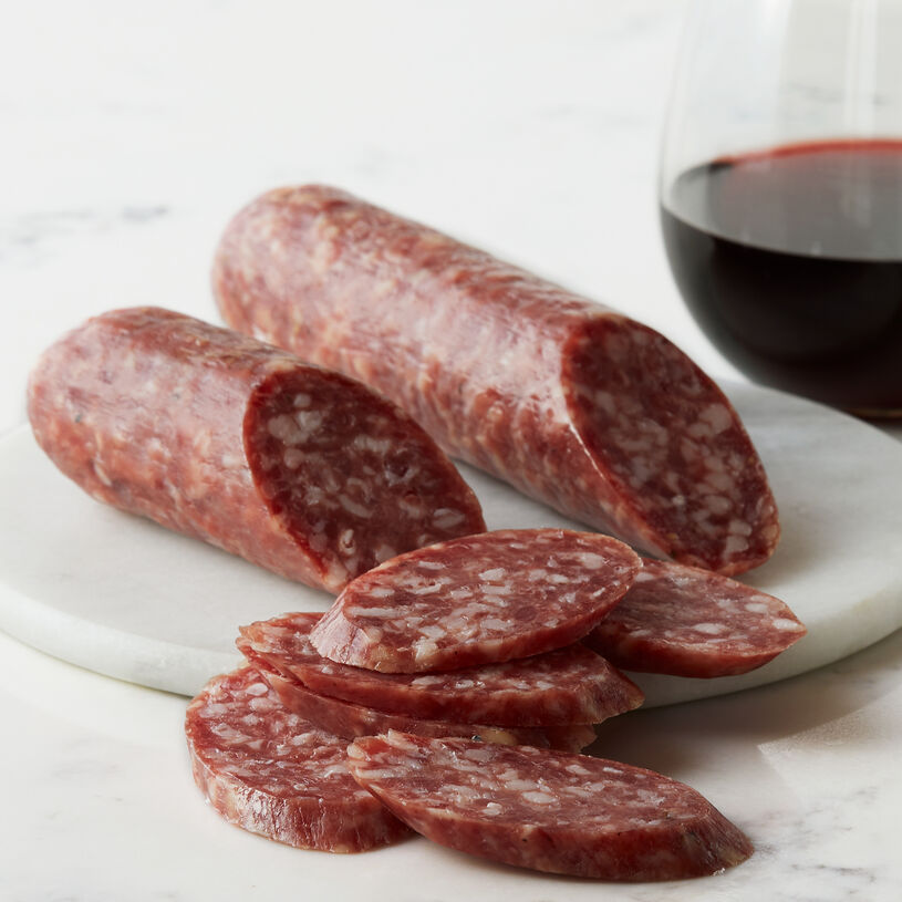 Inspired by Italian recipes, this flavorful salami is handcrafted from select cuts of pork and flavored with the perfect amount of red wine.