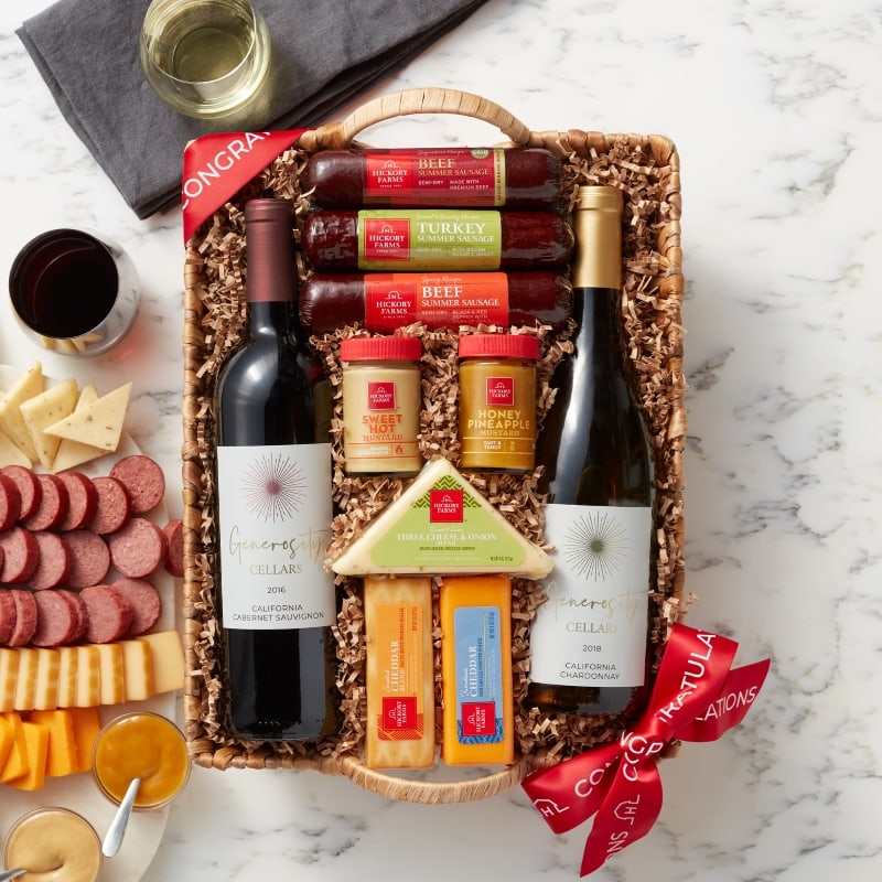 Congratulations Hearty Bites & Wine Gift Basket