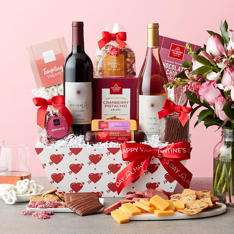 Valentine's Day Premium Treats & Wine Gift Basket 