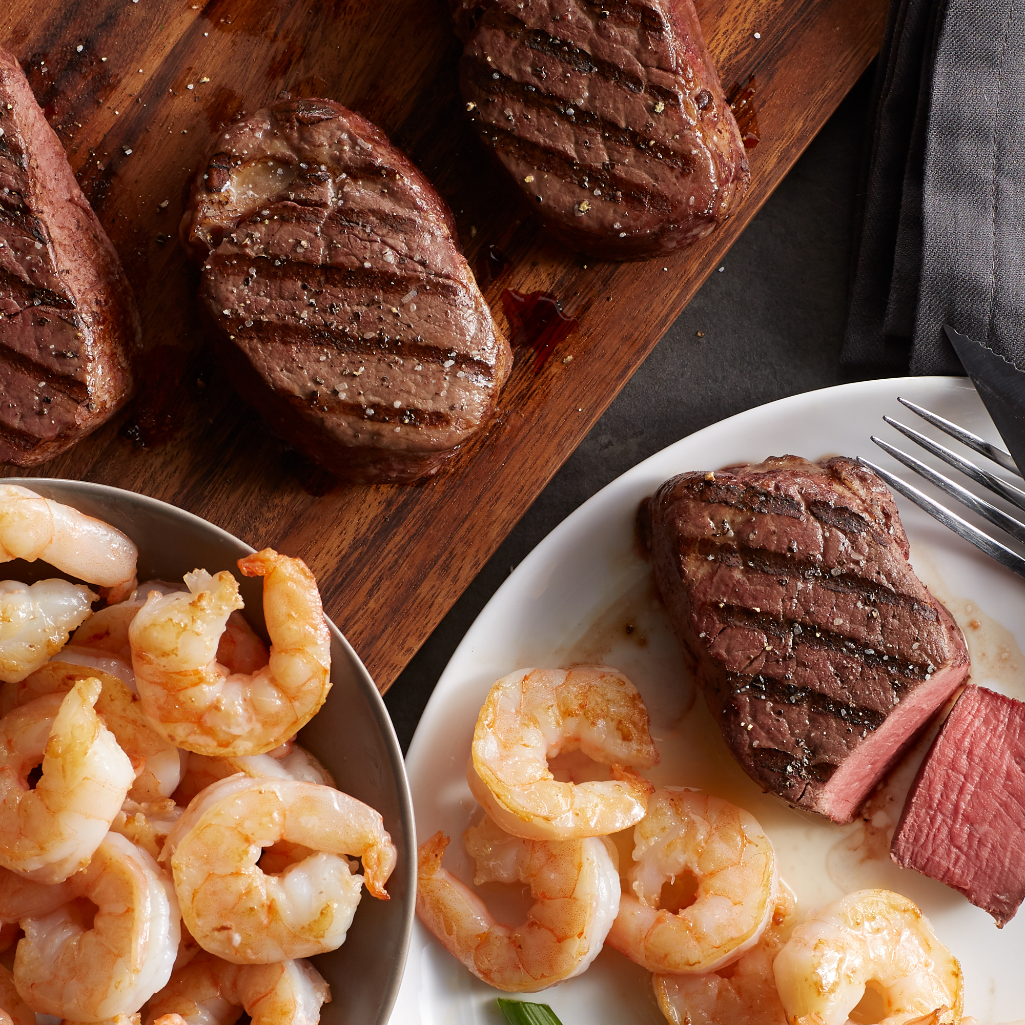 Our Shrimp & Filet feast includes perfect aged filet mignon with sweet, succulent shrimp