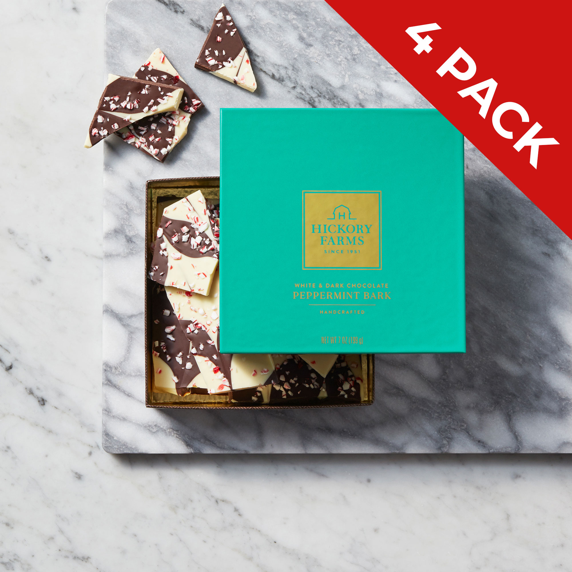 This item is a four-pack of our White & Dark Chocolate Peppermint Bark 