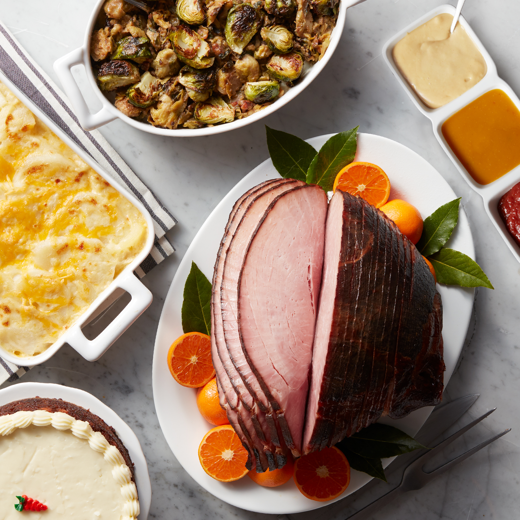 Deluxe Ham Dinner - Stuffing, Scalloped Potatoes, Carrot Cake