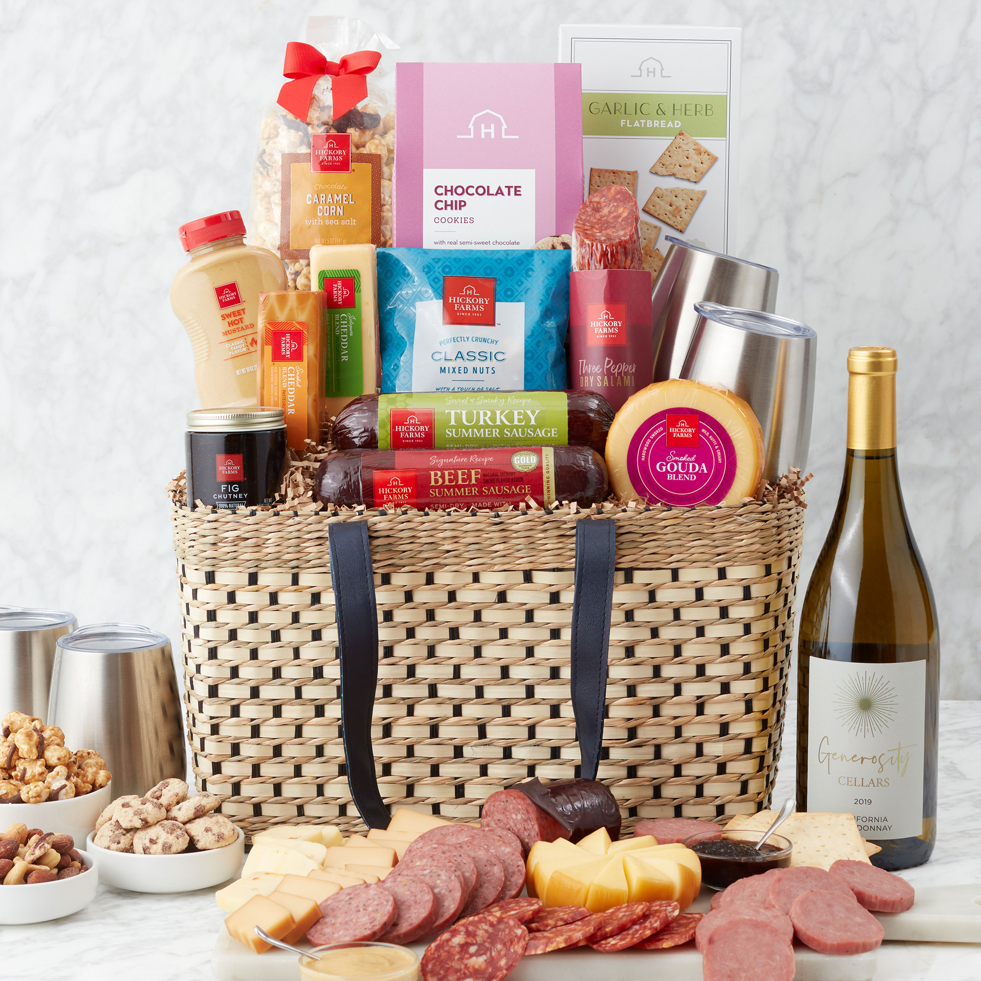 Deluxe Gourmet Picnic Gift Basket with Wine